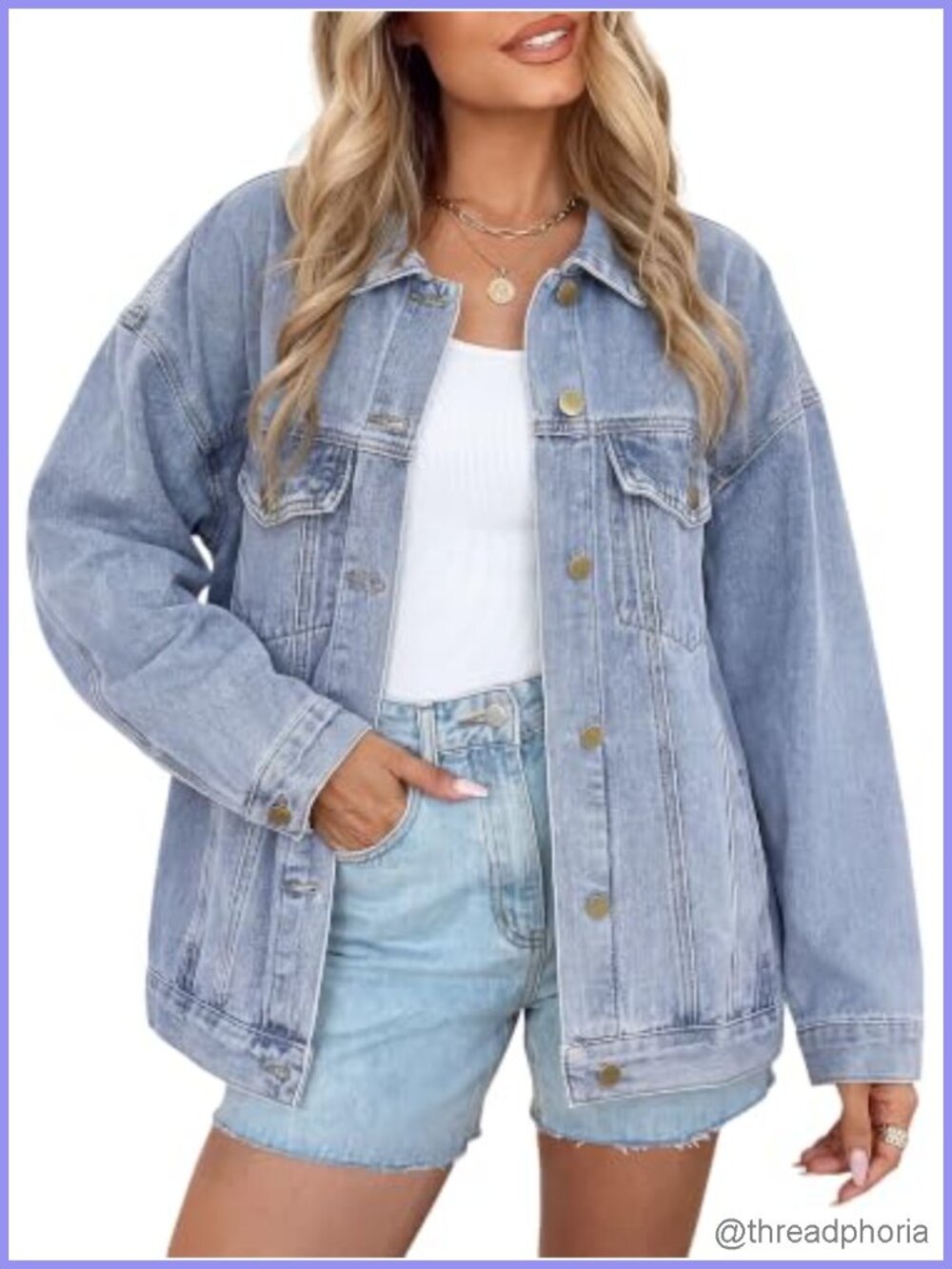 Oversized Button Down Denim Jacket Loose Fit Boyfriend Style Coat